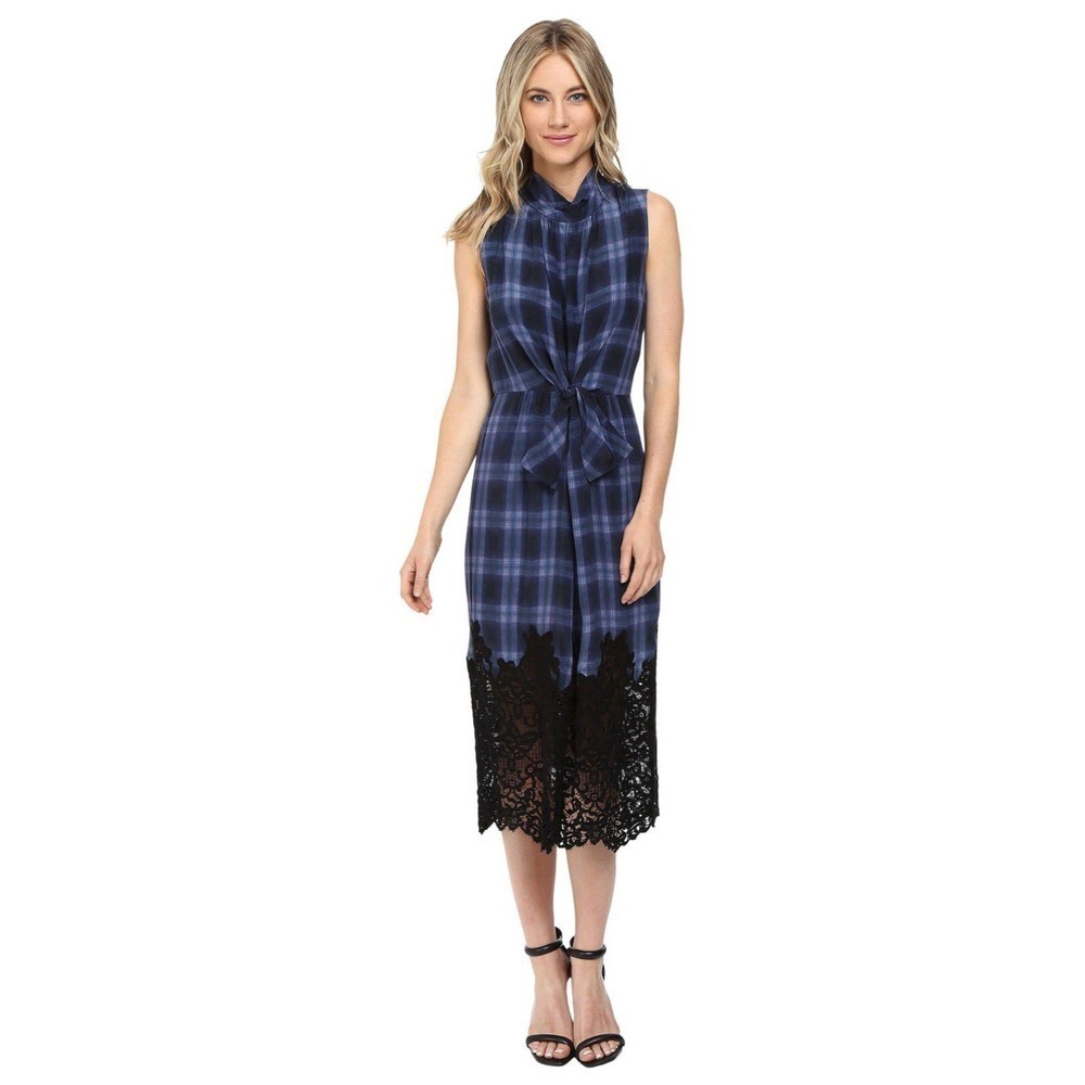 Plaid Dress With Lace In Violet Stone Combo